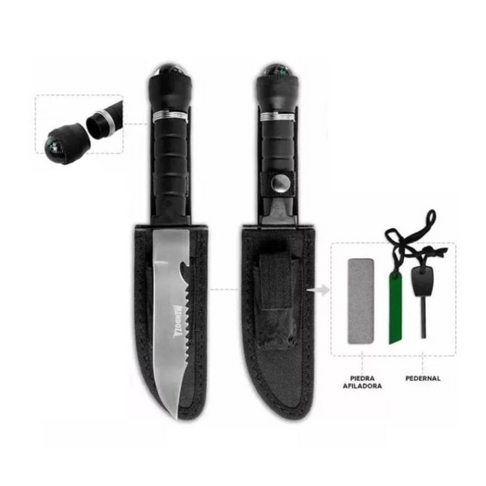 Cuchillo Con Kit De Supervivencia Y Brújula Mendoza Mc-005